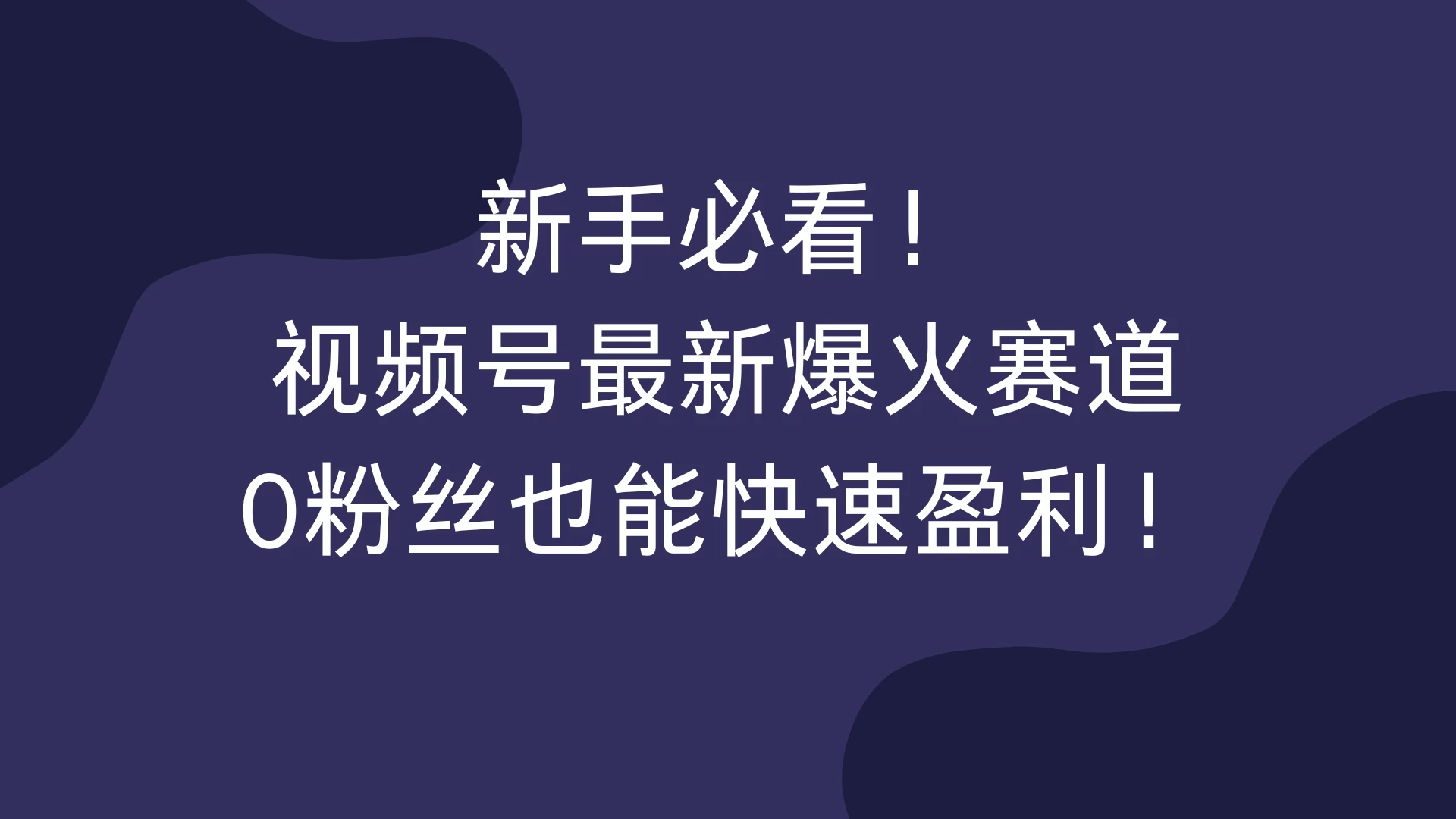 新手必看！视频号最新爆火赛道，0粉丝也能快速盈利！