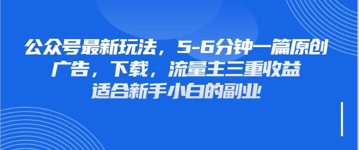 公众号最新玩法，广告，下载，流量主三重收益，非常适合新手小白的项目
