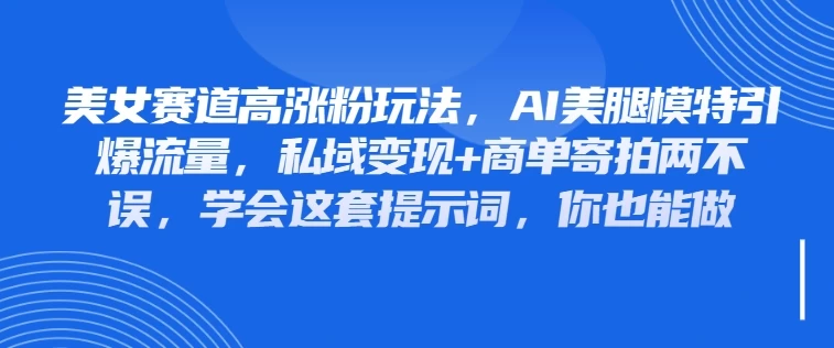 美女赛道高涨粉玩法，AI美腿模特引爆流量，私域变现+商单寄拍两不误，学会这套提示词，你也能做