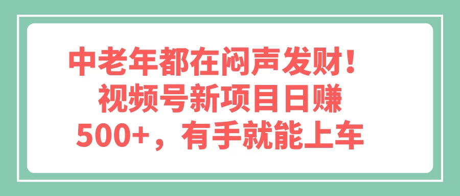 中老年都在闷声发财！视频号新项目日赚500+，有手就能上车